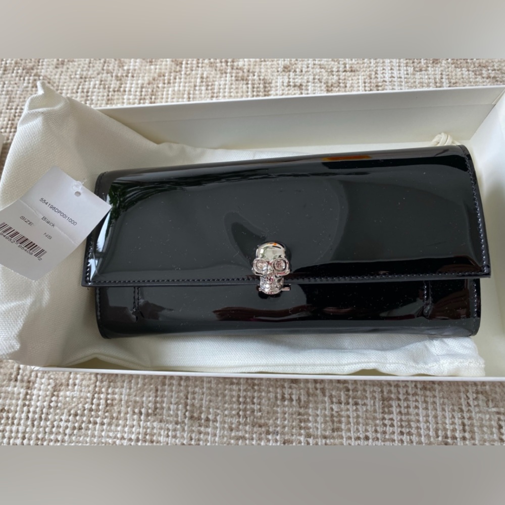 Alexander McQueen Skull Patent Leather Wallet-On-Chain